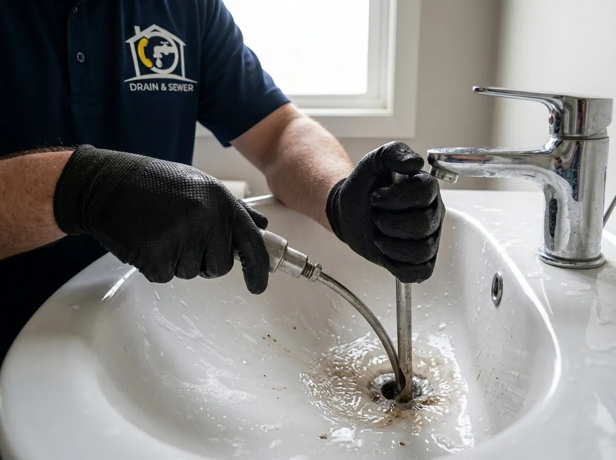 A person is washing their hands in a bathroom sink.