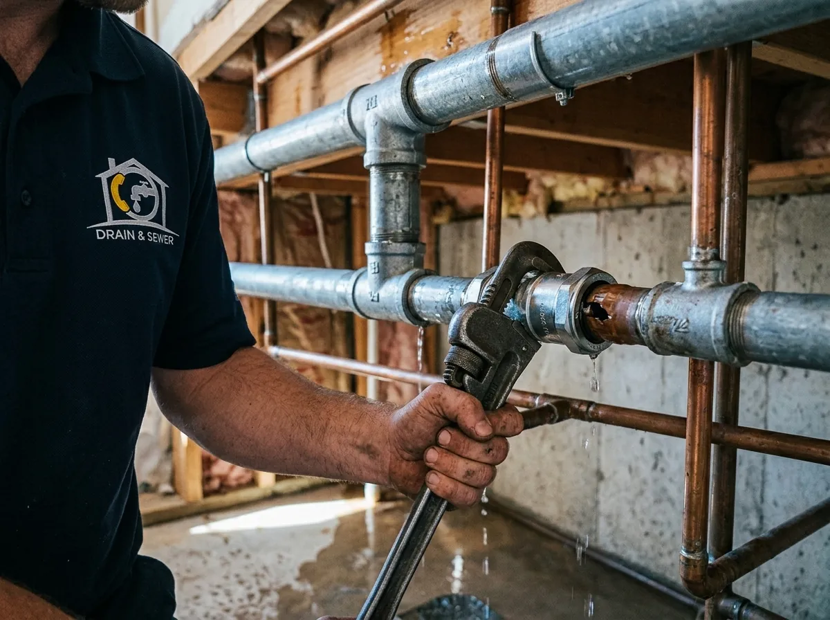 burst pipe in Lakewood, CO being fixed by plumber.